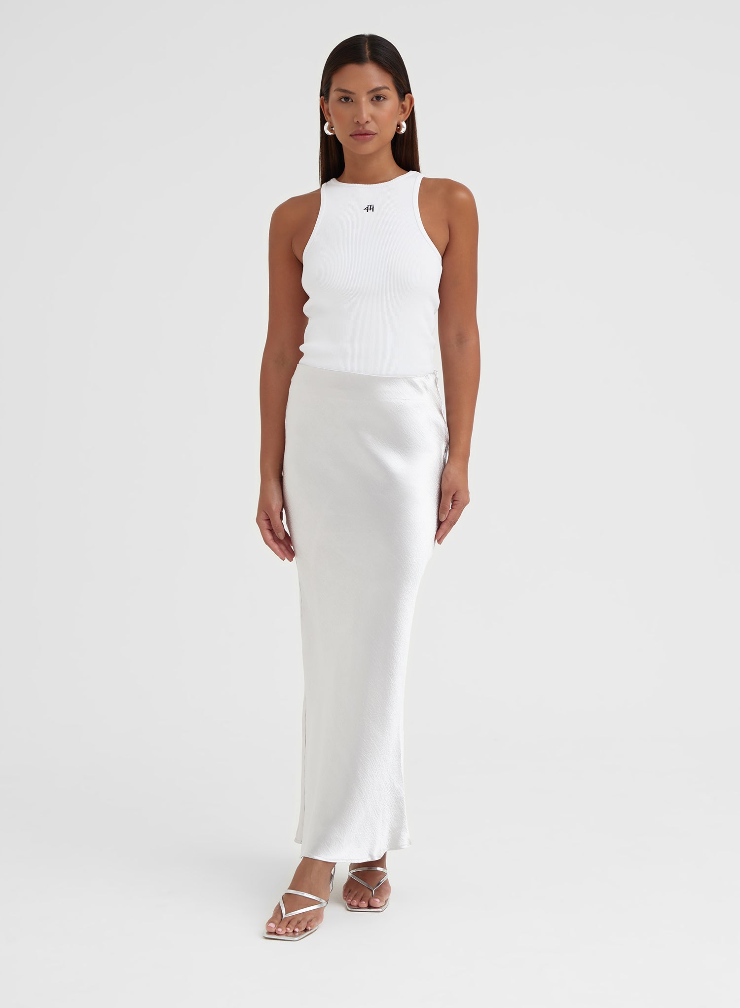 Silver Satin Midaxi Skirt